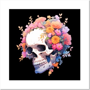 Bones And Botany Skull And Flowers Posters and Art